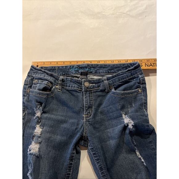 Ariya Jeans Women’s 11/12 Blue Boot Cut Denim Flap Pockets 29x27 Distressed - Picture 8 of 13